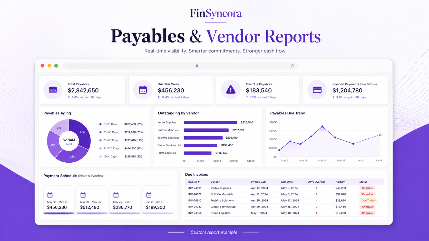 Sample custom Payables and Vendor report preview